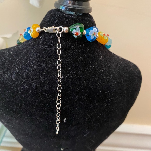 New Multicolor Glass Hearts Hand Painted 14” Necklace - Picture 4 of 4